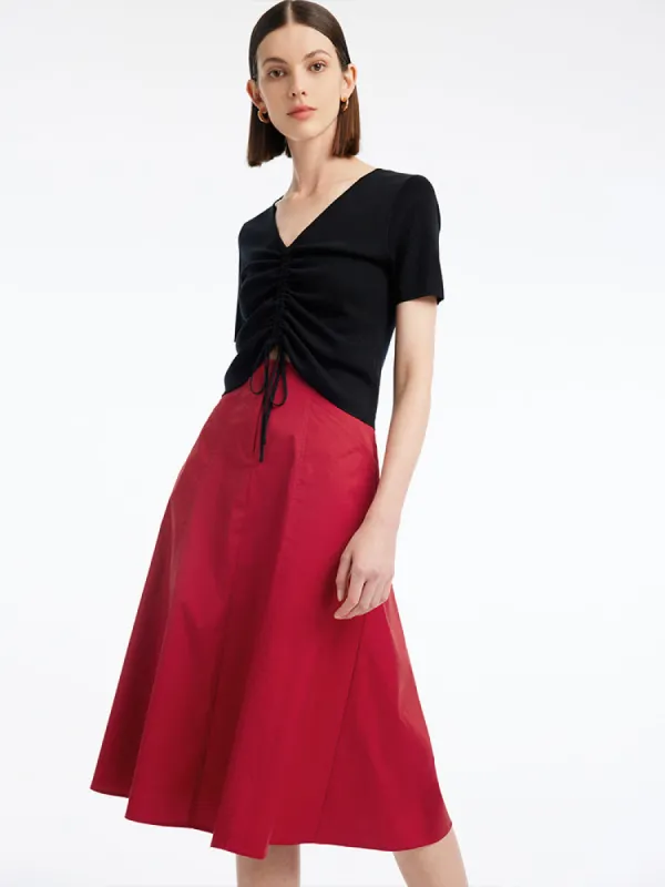 Black Pleated V-Neck Women Knit Top sold by Goelia