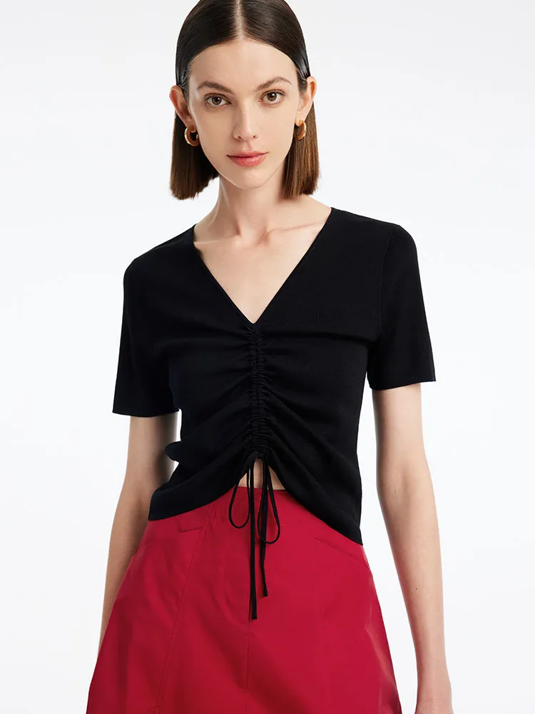 Black Pleated V-Neck Women Knit Top sold by Goelia product image thumbnail 4