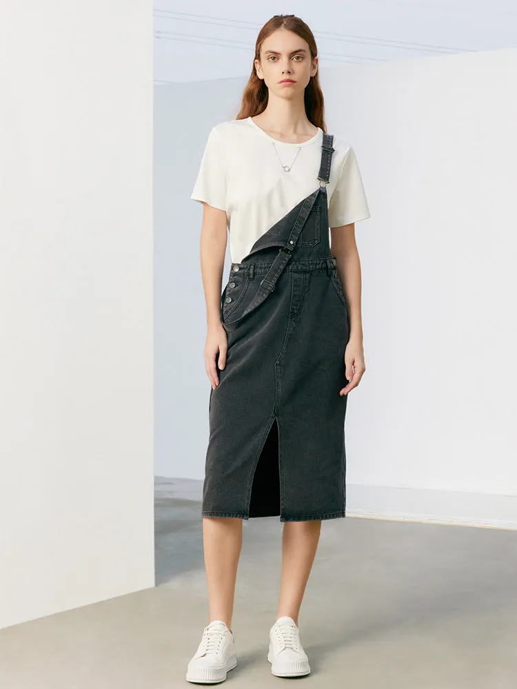 Slit Denim Pinafore Midi Dress sold by Goelia