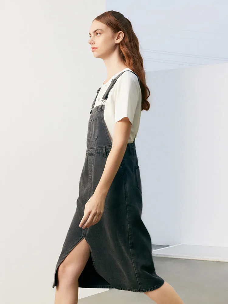 Slit Denim Pinafore Midi Dress sold by Goelia product image thumbnail 3