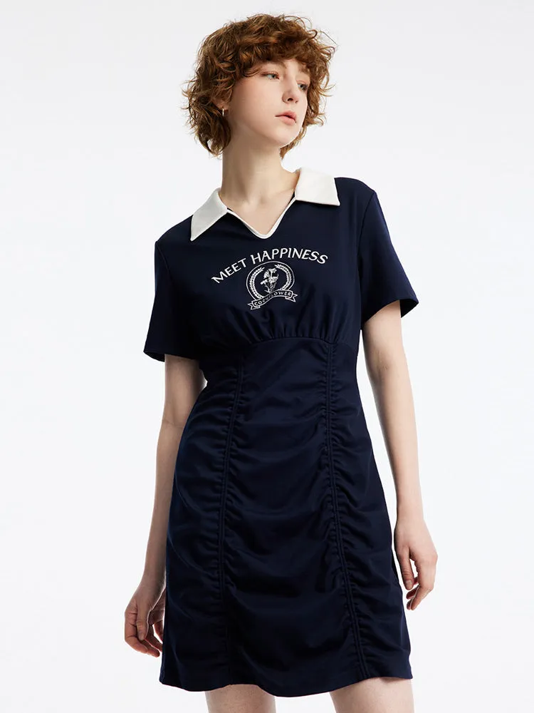 Polo Neck Letter Print Ruched Knit Mini Dress sold by Goelia product image thumbnail 4