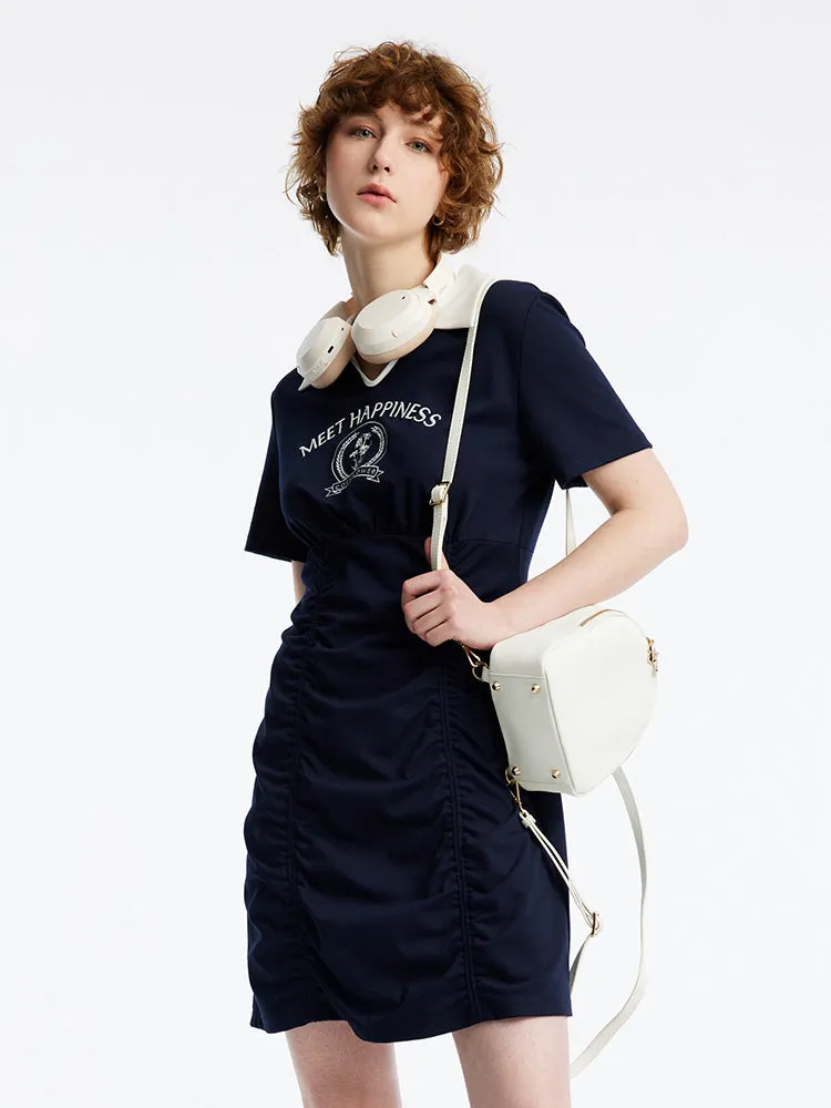 Polo Neck Letter Print Ruched Knit Mini Dress sold by Goelia product image thumbnail 2