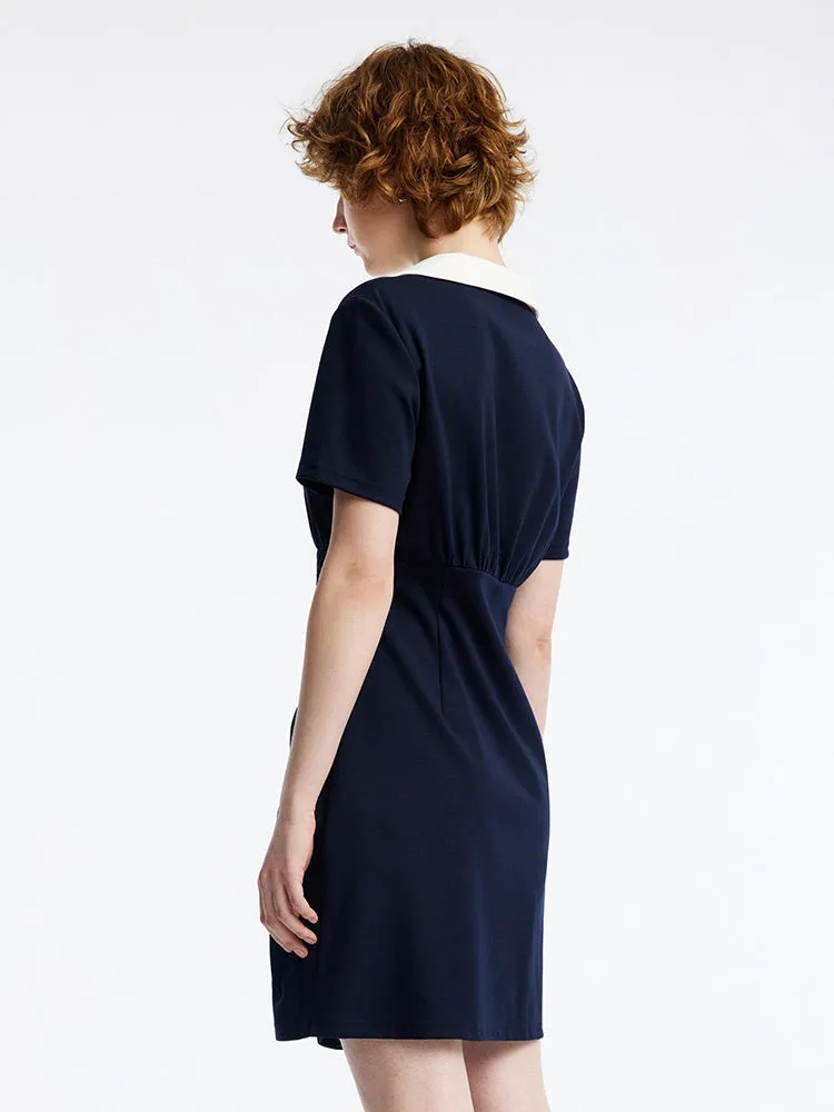 Polo Neck Letter Print Ruched Knit Mini Dress sold by Goelia product image thumbnail 5