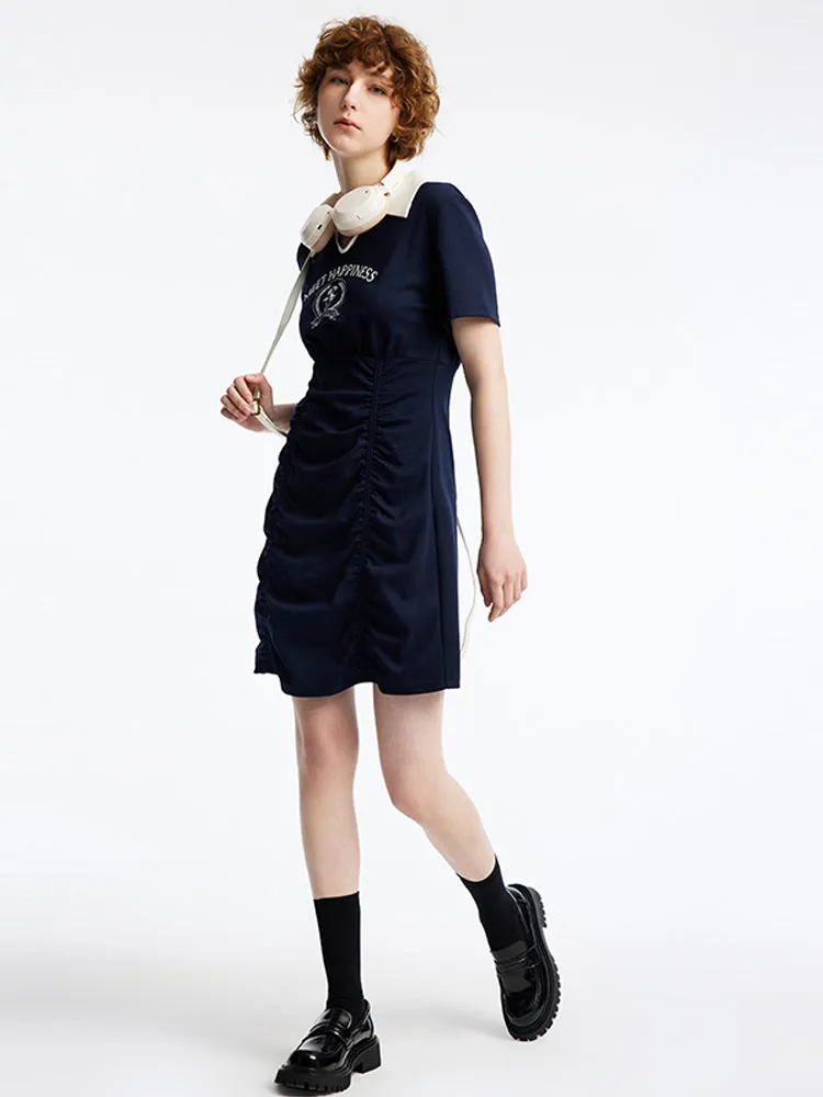 Polo Neck Letter Print Ruched Knit Mini Dress sold by Goelia product image thumbnail 3