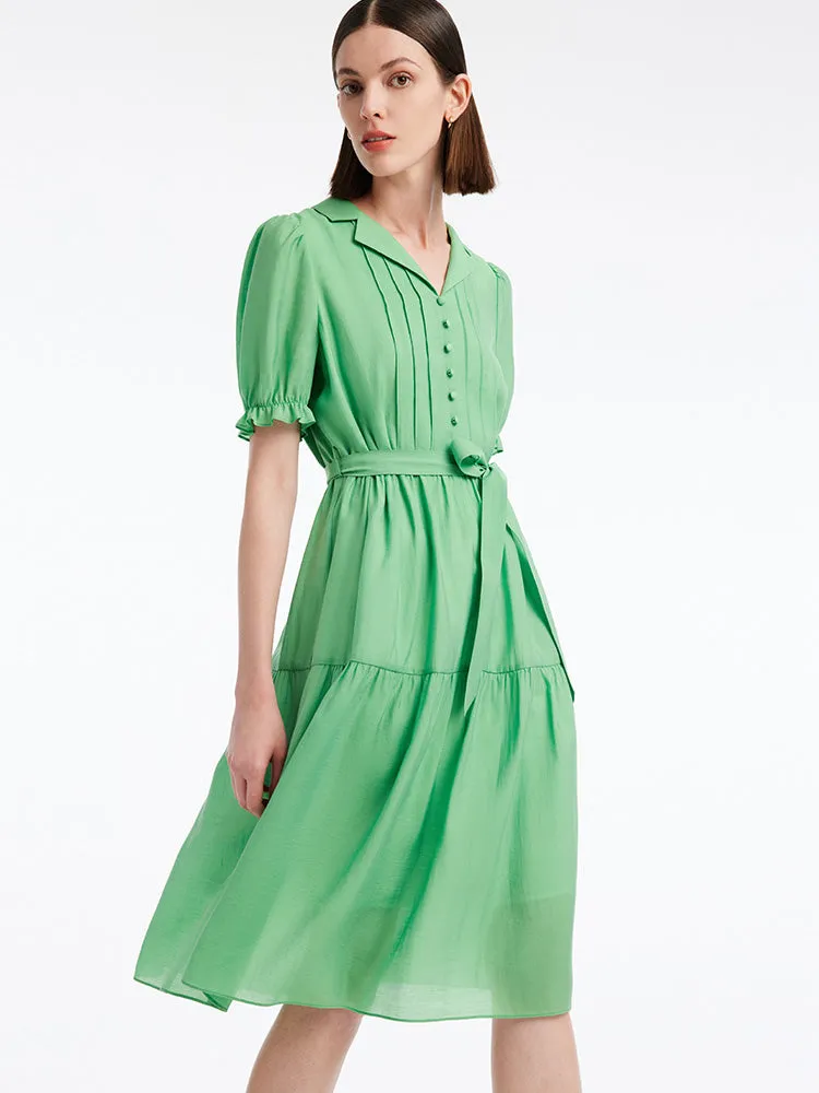 Lapel Neck Puff Sleeve Midi Dress sold by Goelia product image thumbnail 3
