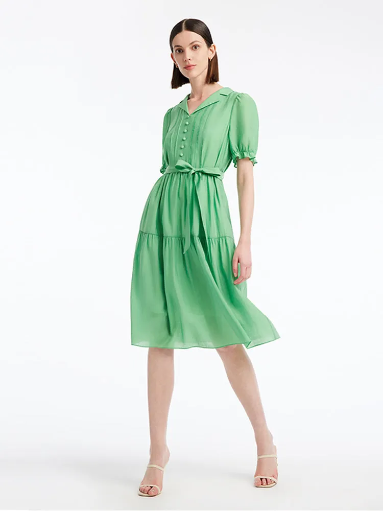 Lapel Neck Puff Sleeve Midi Dress sold by Goelia product image thumbnail 2
