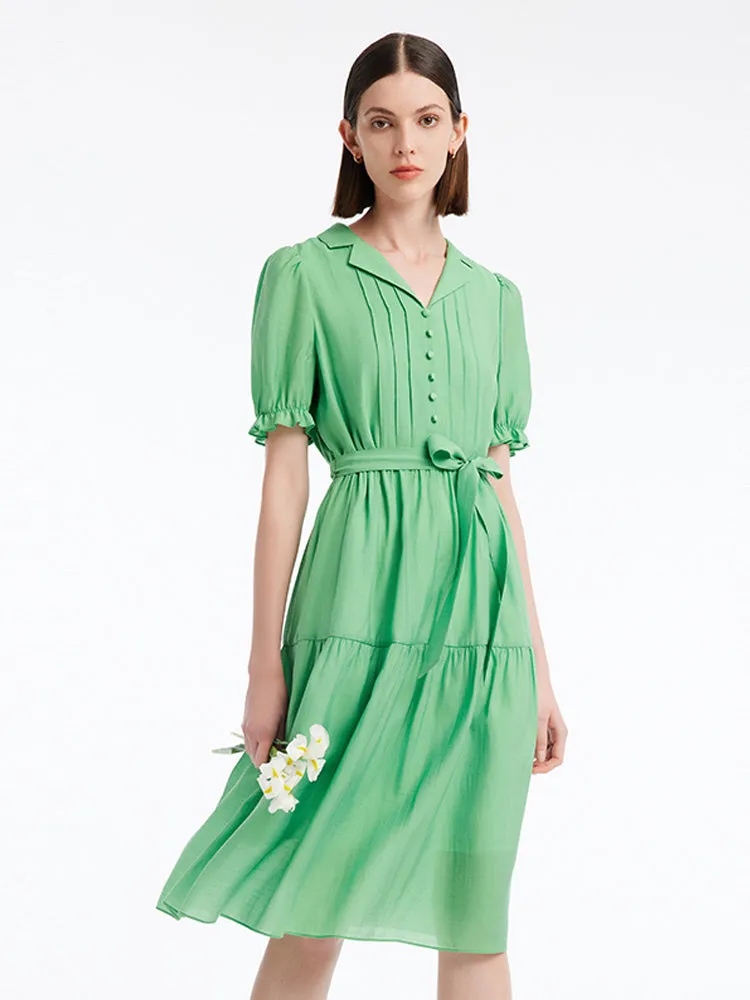 Lapel Neck Puff Sleeve Midi Dress sold by Goelia product image thumbnail 4