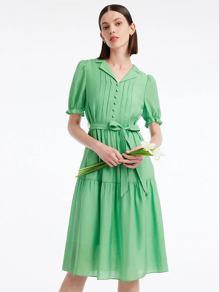 Lapel Neck Puff Sleeve Midi Dress sold by Goelia