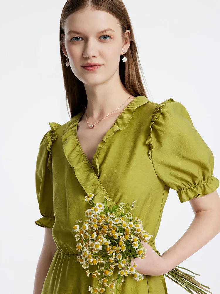 Green One-piece Ruffle V-Neck Mini Dress sold by Goelia product image thumbnail 5