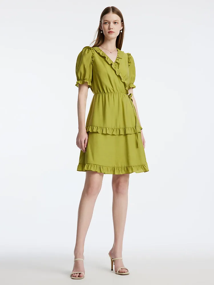 Green One-piece Ruffle V-Neck Mini Dress sold by Goelia product image thumbnail 2
