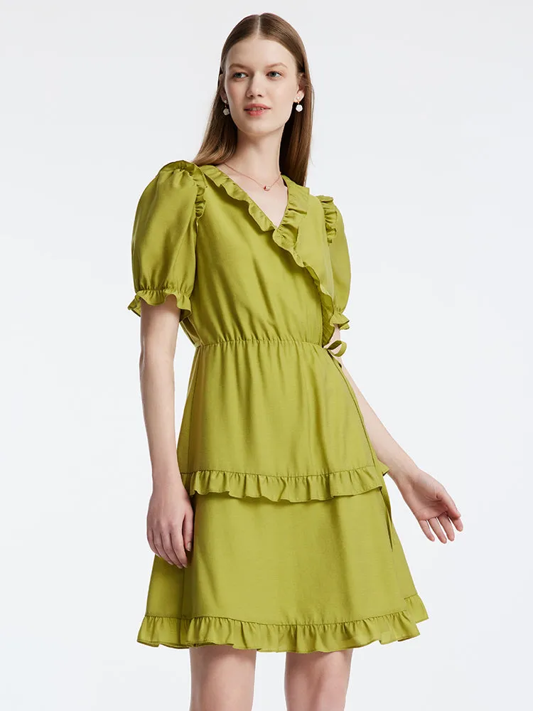 Green One-piece Ruffle V-Neck Mini Dress sold by Goelia product image thumbnail 3