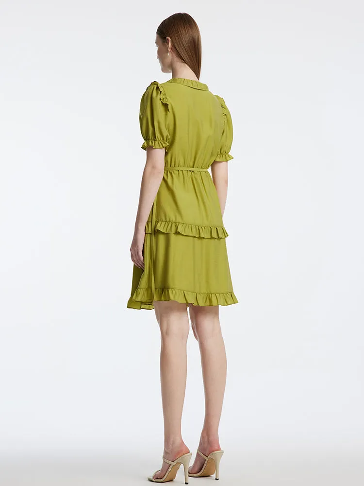 Green One-piece Ruffle V-Neck Mini Dress sold by Goelia product image thumbnail 4