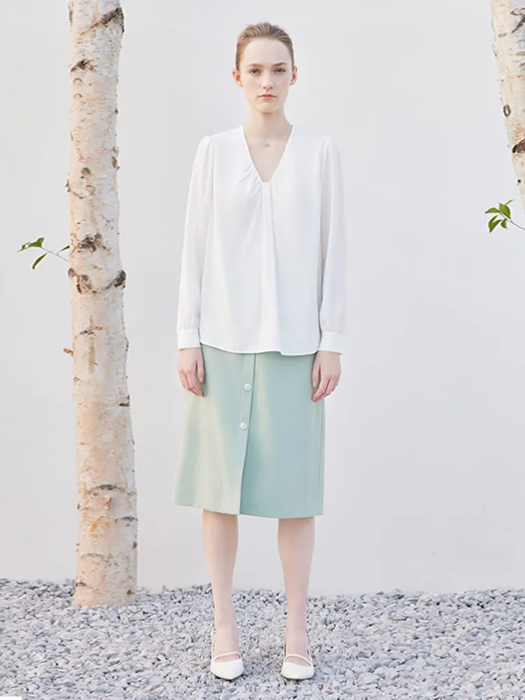 White Acetate V-Neck Women Blouse sold by Goelia product image thumbnail 3