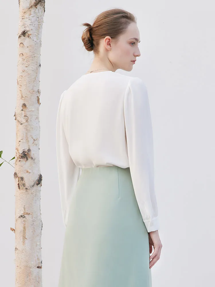 White Acetate V-Neck Women Blouse sold by Goelia product image thumbnail 2