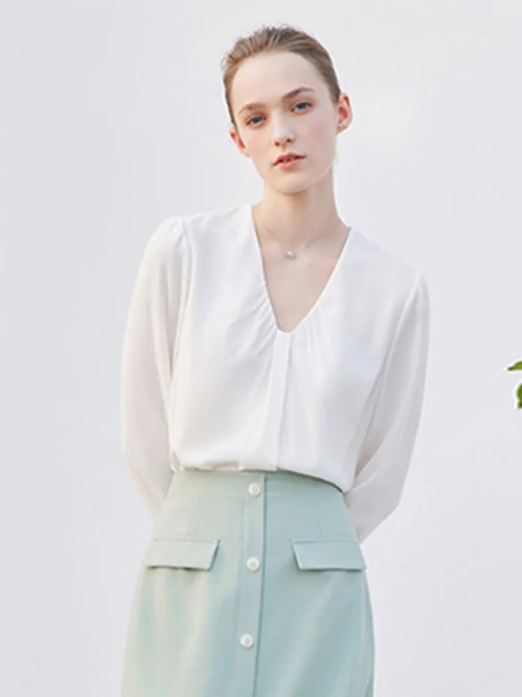 White Acetate V-Neck Women Blouse sold by Goelia product image thumbnail 5