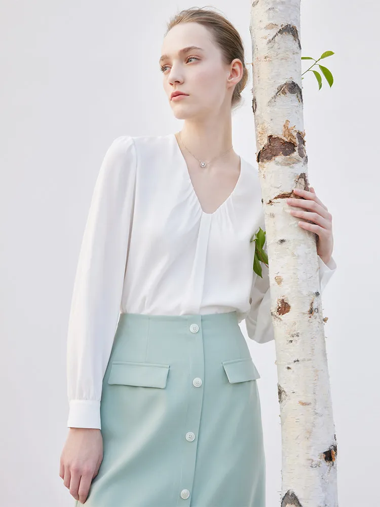 White Acetate V-Neck Women Blouse sold by Goelia product image thumbnail 4