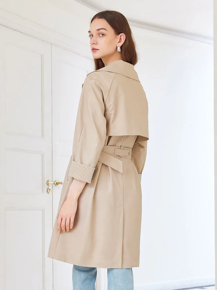 Khaki Striped Women Trench Coat With Belt sold by Goelia product image thumbnail 3