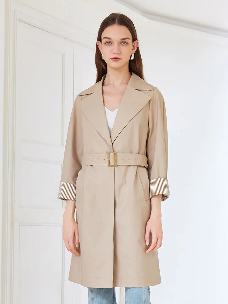 Khaki Striped Women Trench Coat With Belt sold by Goelia product image thumbnail 4