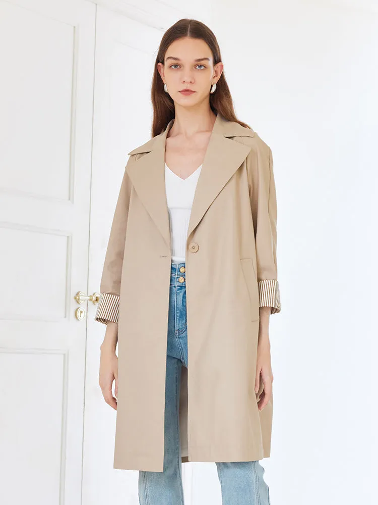 Khaki Striped Women Trench Coat With Belt sold by Goelia product image thumbnail 2