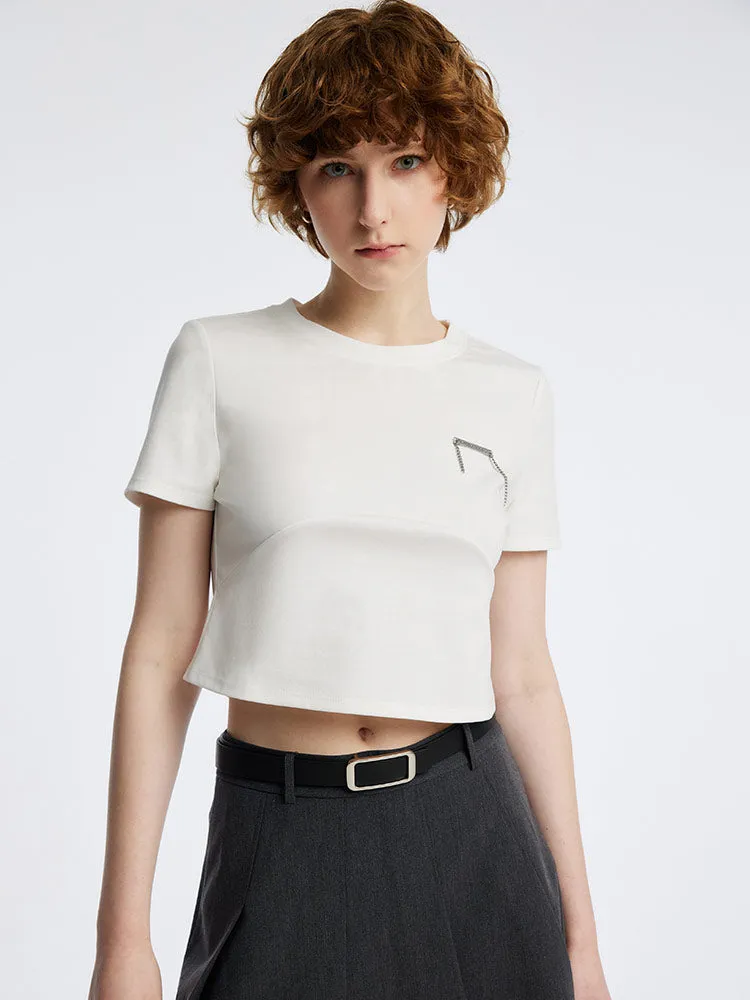 White Crop Cotton T-shirt sold by Goelia