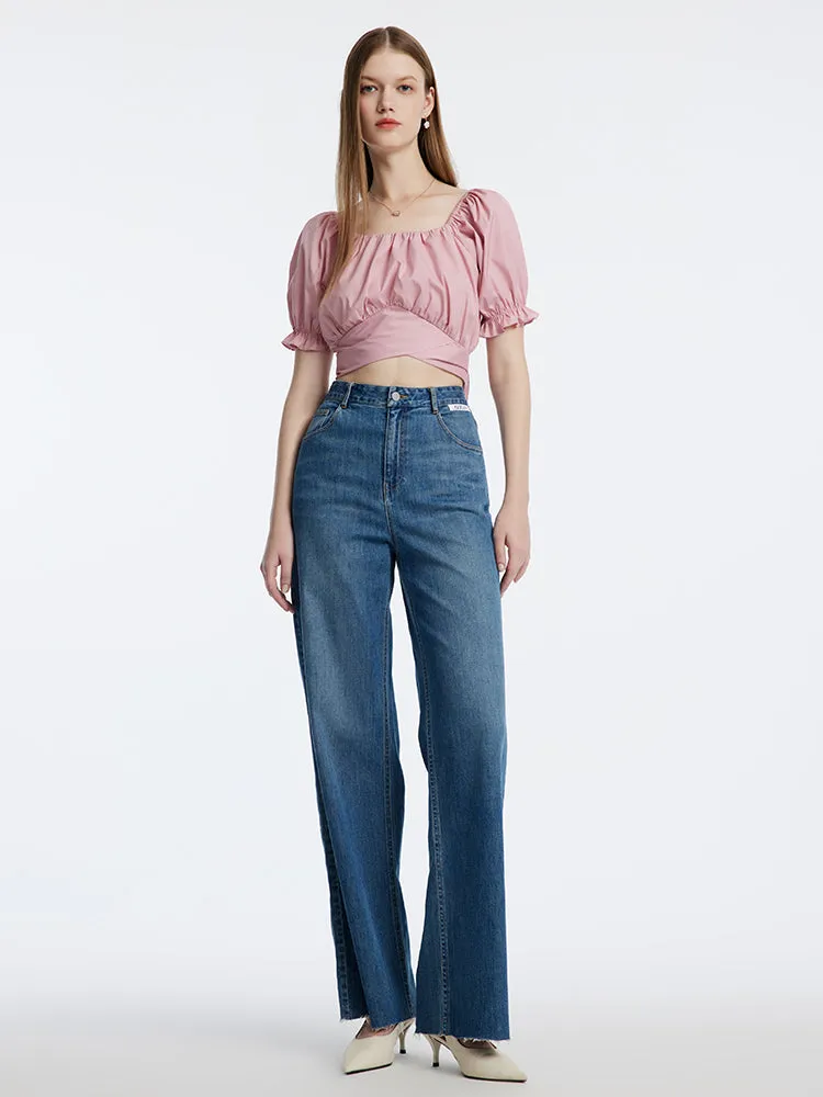 Pink Bowknot Pleated Princess Sleeve Women Blouse sold by Goelia product image thumbnail 2