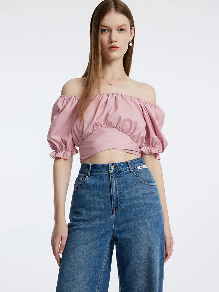 Pink Bowknot Pleated Princess Sleeve Women Blouse sold by Goelia product image thumbnail 4