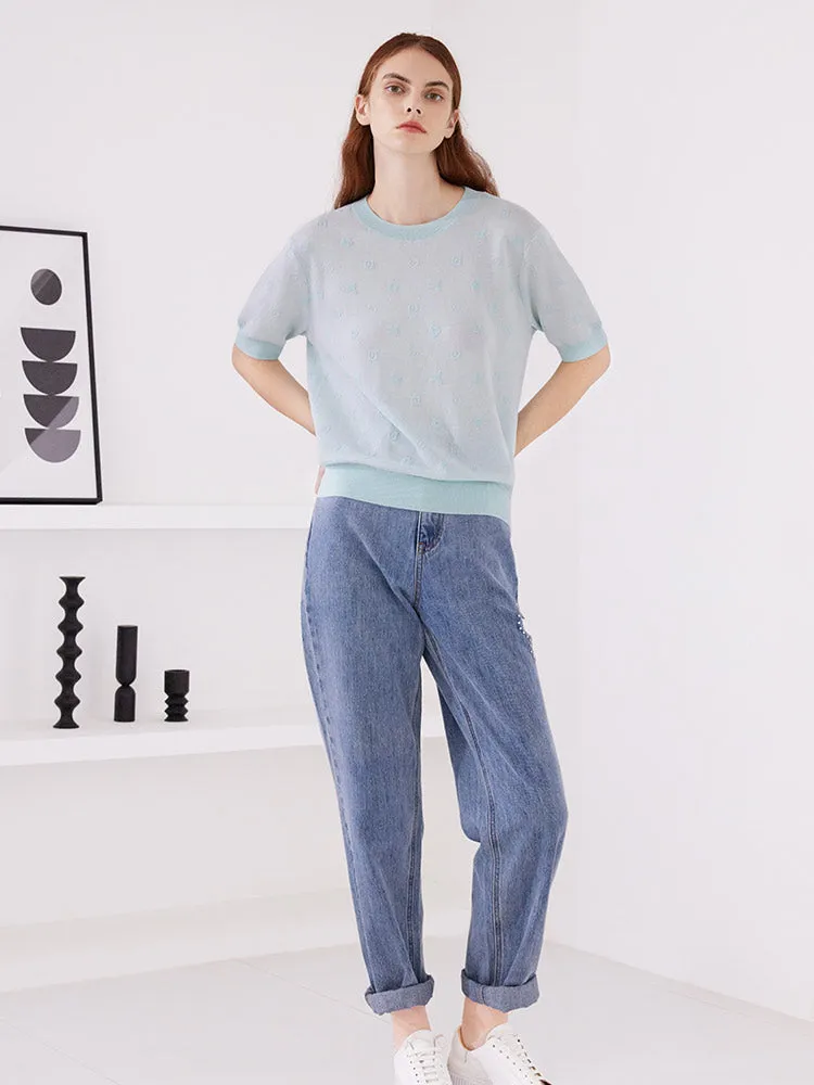 Blue Round Neck Jacquard Sweater sold by Goelia product image thumbnail 3
