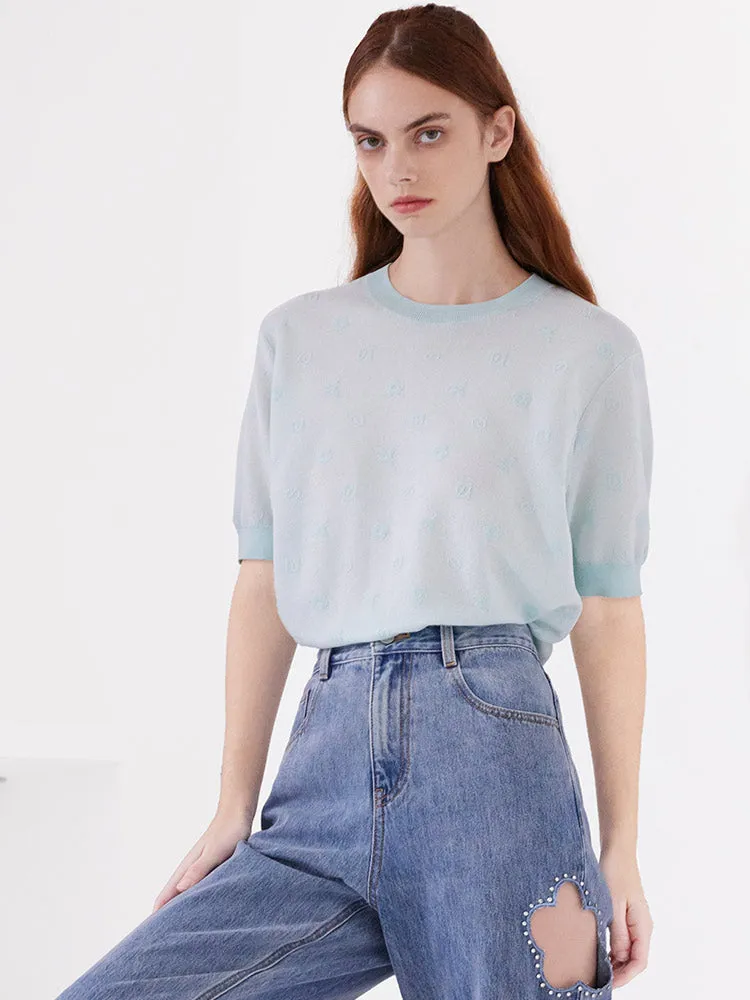 Blue Round Neck Jacquard Sweater sold by Goelia product image thumbnail 2