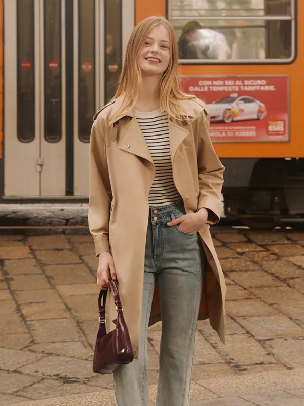 Plain Mid-Length Trench Coat With Belt sold by Goelia