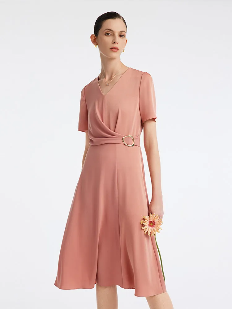 Acetate Gathered Waist V-Neck Midi Dress sold by Goelia