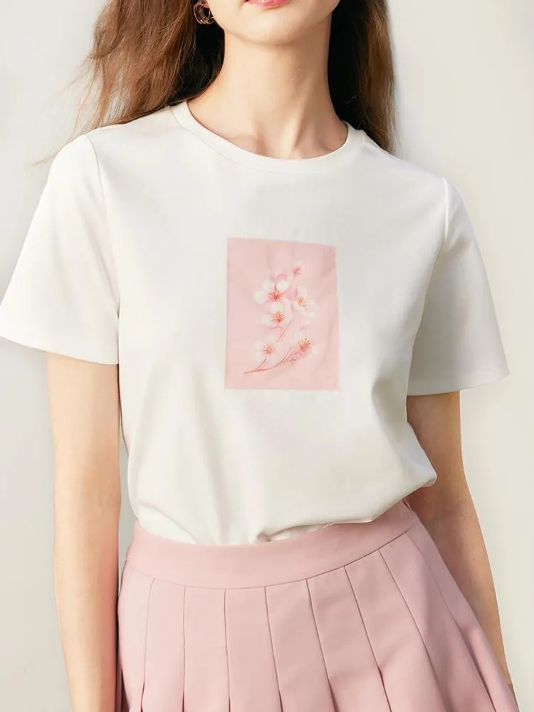 White Floral Print Woven T-shirt sold by Goelia product image thumbnail 5