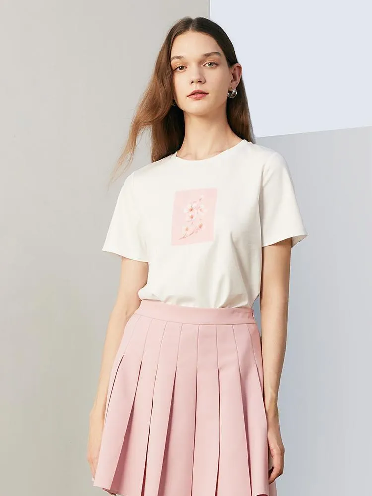 White Floral Print Woven T-shirt sold by Goelia product image thumbnail 2