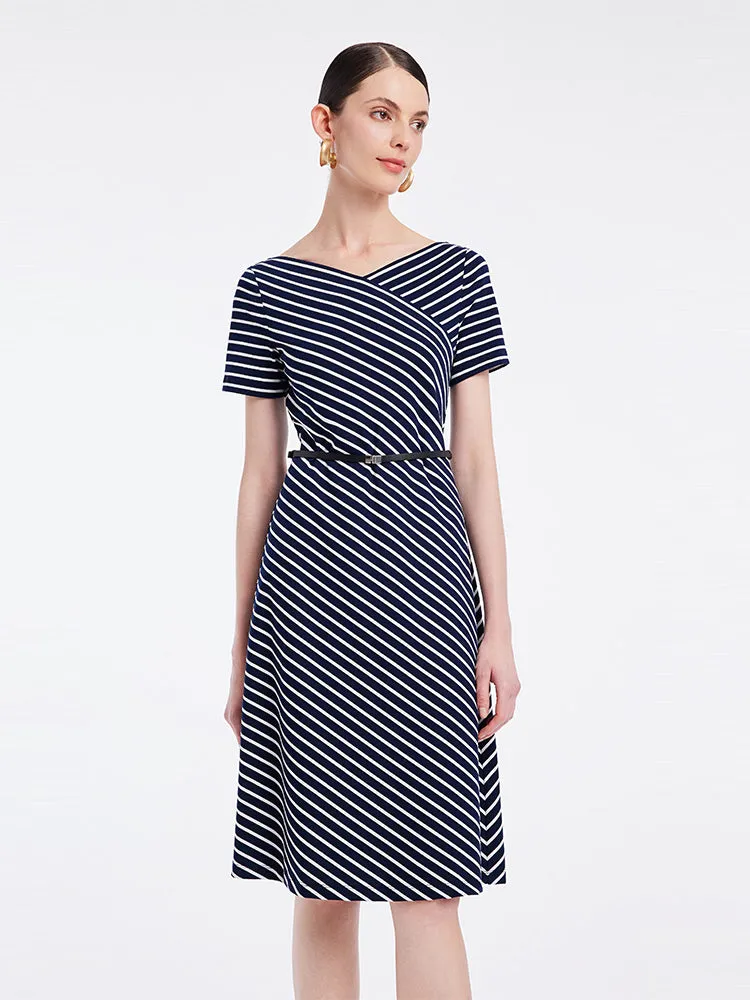 Knitted Stripe Midi Dress With Leather Belt sold by Goelia product image thumbnail 4