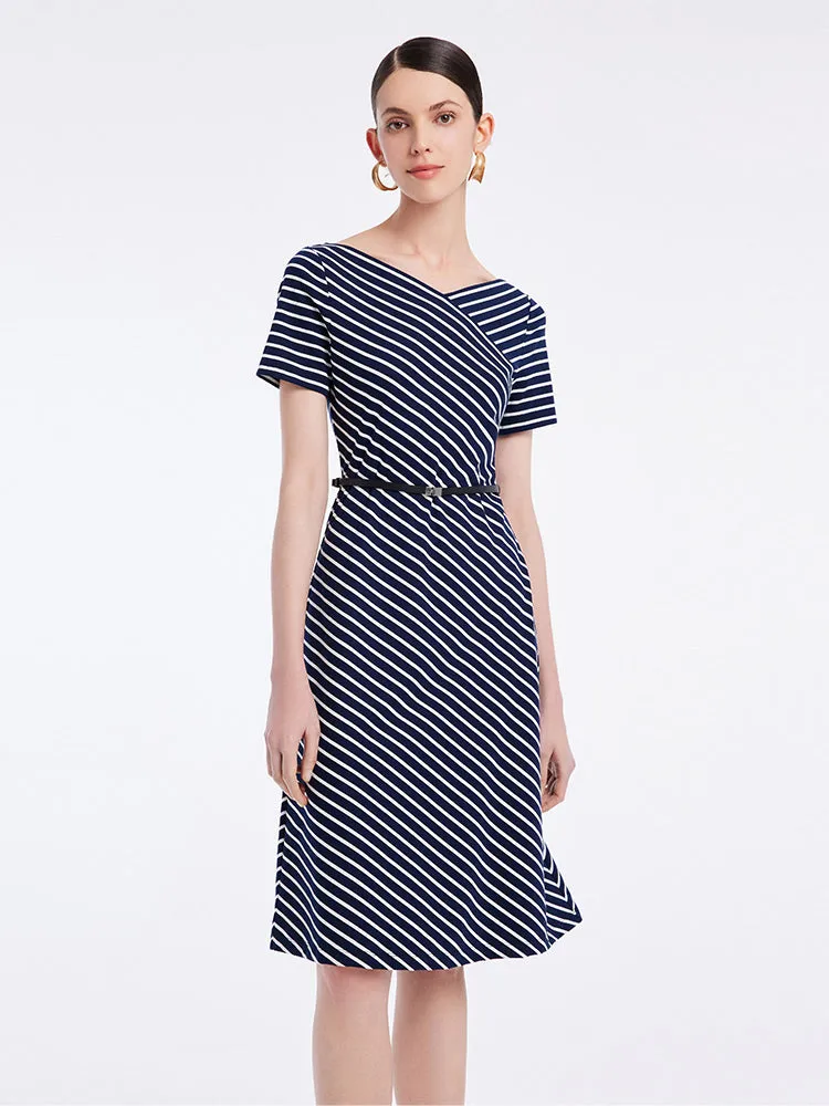 Knitted Stripe Midi Dress With Leather Belt sold by Goelia