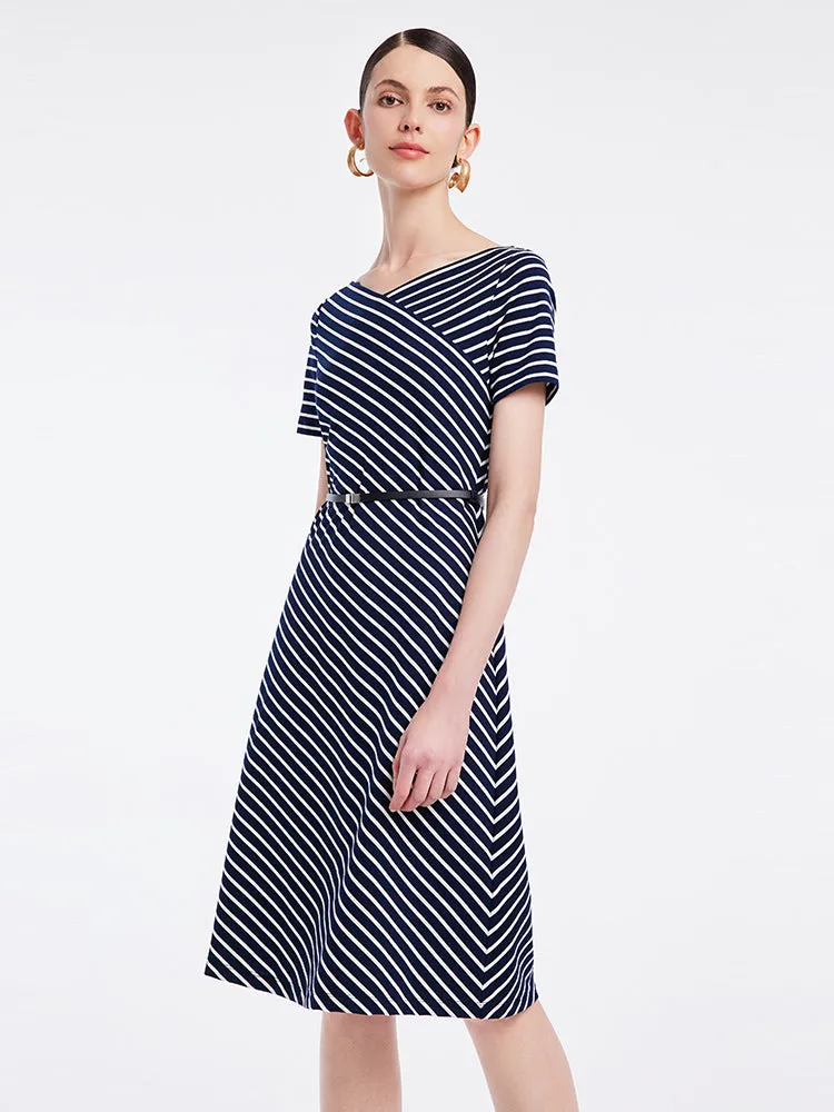 Knitted Stripe Midi Dress With Leather Belt sold by Goelia product image thumbnail 5