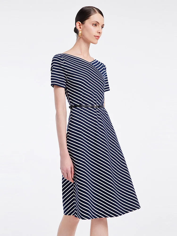 Knitted Stripe Midi Dress With Leather Belt sold by Goelia product image thumbnail 3