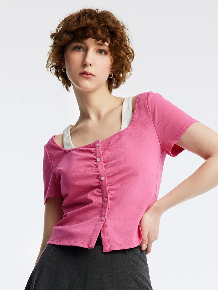 Fake Two-Piece Crop T-shirt sold by Goelia