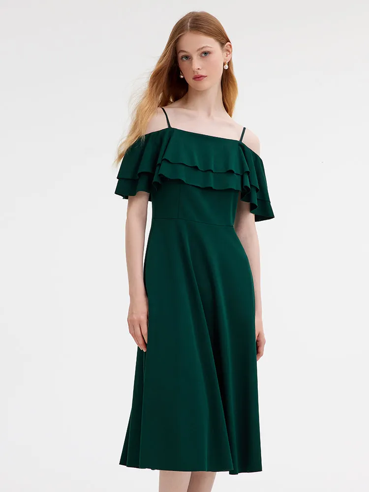 Off Shoulder Ruffle Trim Knitted Midi Dress sold by Goelia product image thumbnail 2
