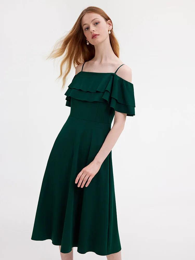 Off Shoulder Ruffle Trim Knitted Midi Dress sold by Goelia product image thumbnail 5