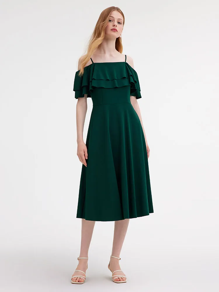 Off Shoulder Ruffle Trim Knitted Midi Dress sold by Goelia product image thumbnail 3