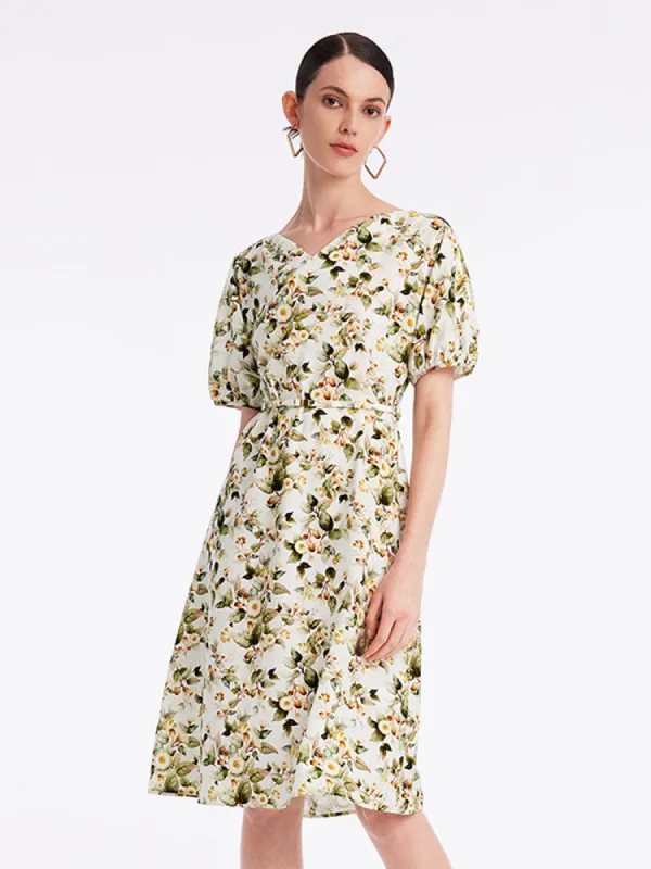 Floral Gathered Waist Mini Dress sold by Goelia