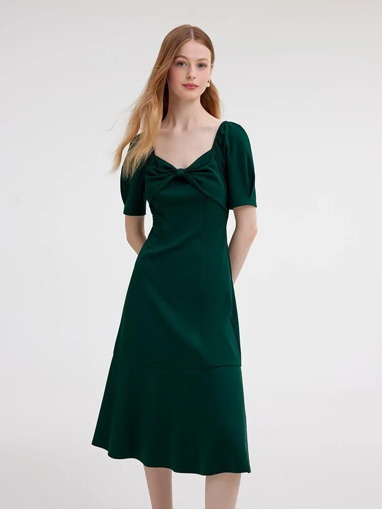 Dark Green Midi Dress With Bow sold by Goelia product image thumbnail 3