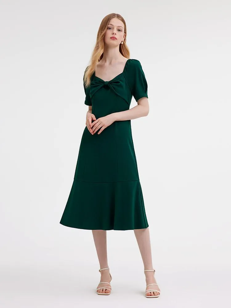 Dark Green Midi Dress With Bow sold by Goelia product image thumbnail 2