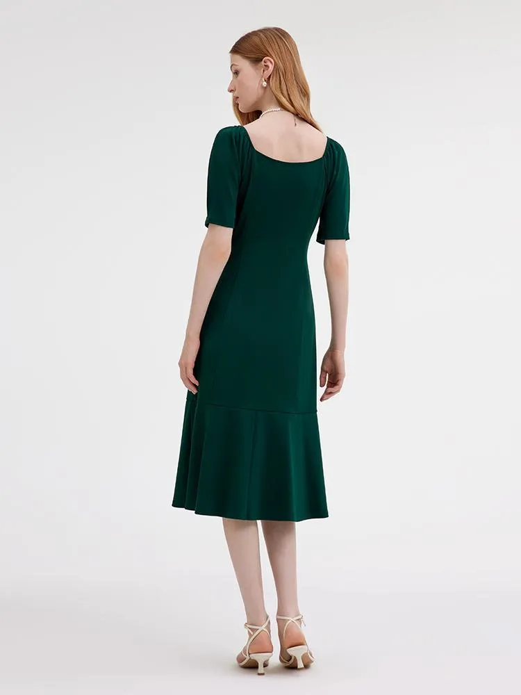 Dark Green Midi Dress With Bow sold by Goelia product image thumbnail 5