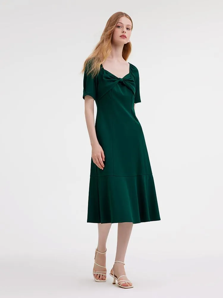 Dark Green Midi Dress With Bow sold by Goelia product image thumbnail 4