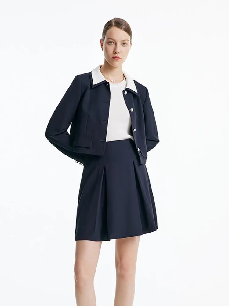 Dark Navy Women Jacket And Skirt Two-piece Suit sold by Goelia
