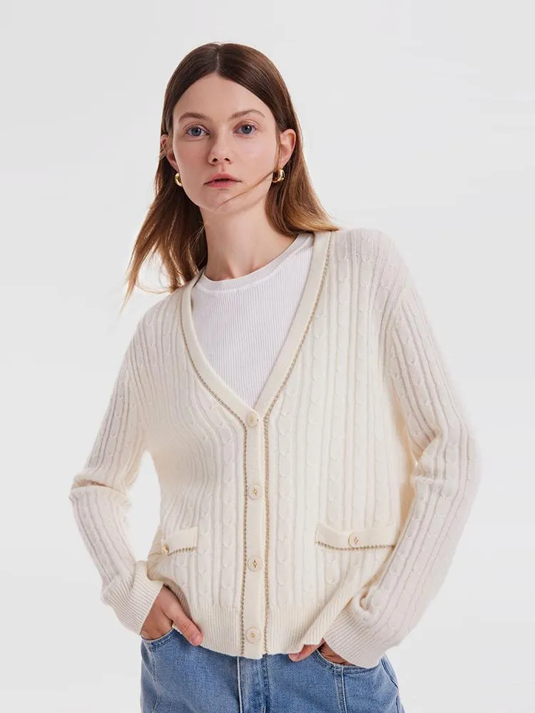 Off White Woolen Lady Cardigan sold by Goelia