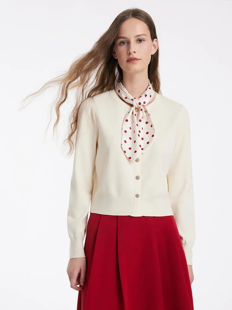 Tencel Wool Cardigan And A-Line Skirt With Polka Dot Scarf sold by Goelia product image thumbnail 4