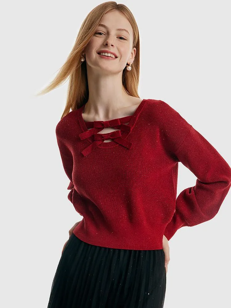 Tencel And Woolen Puff Sleeve Bowknots Women Sweater sold by Goelia product image thumbnail 4