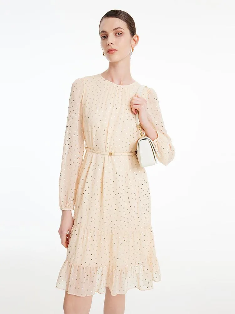 10 Momme Silk Polka Dot Midi Dress With Belt sold by Goelia product image thumbnail 5